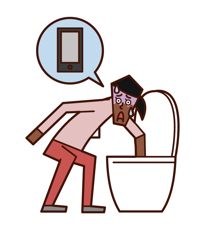 Illustration of a woman who dropped her smartphone in the toilet