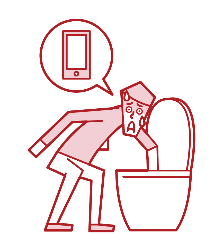 화장실에 스마트폰을 떨어이던 사람(남성)의 일러스트
