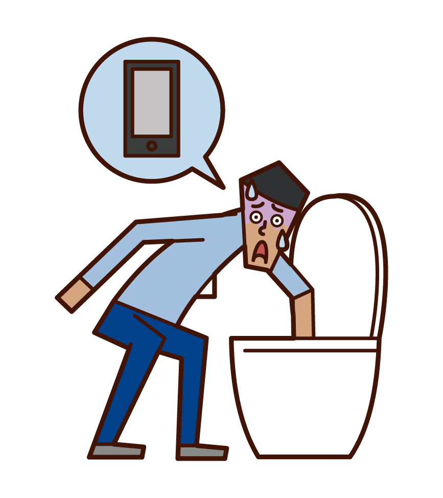 トイレにスマートフォンを落とした人（男性）のイラスト