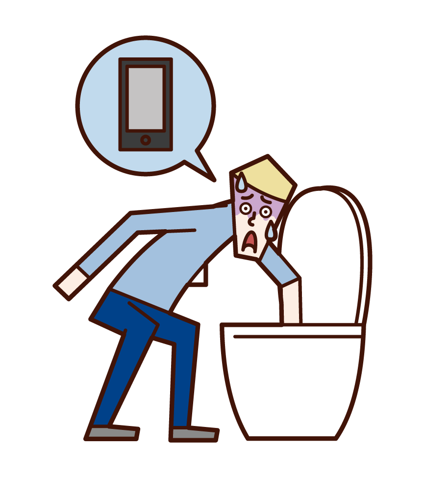 把智慧手機掉進廁所的人（男性）的插圖