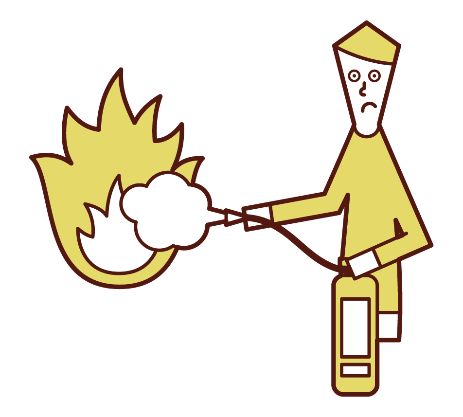 用消化器滅火的人（男性）的插圖