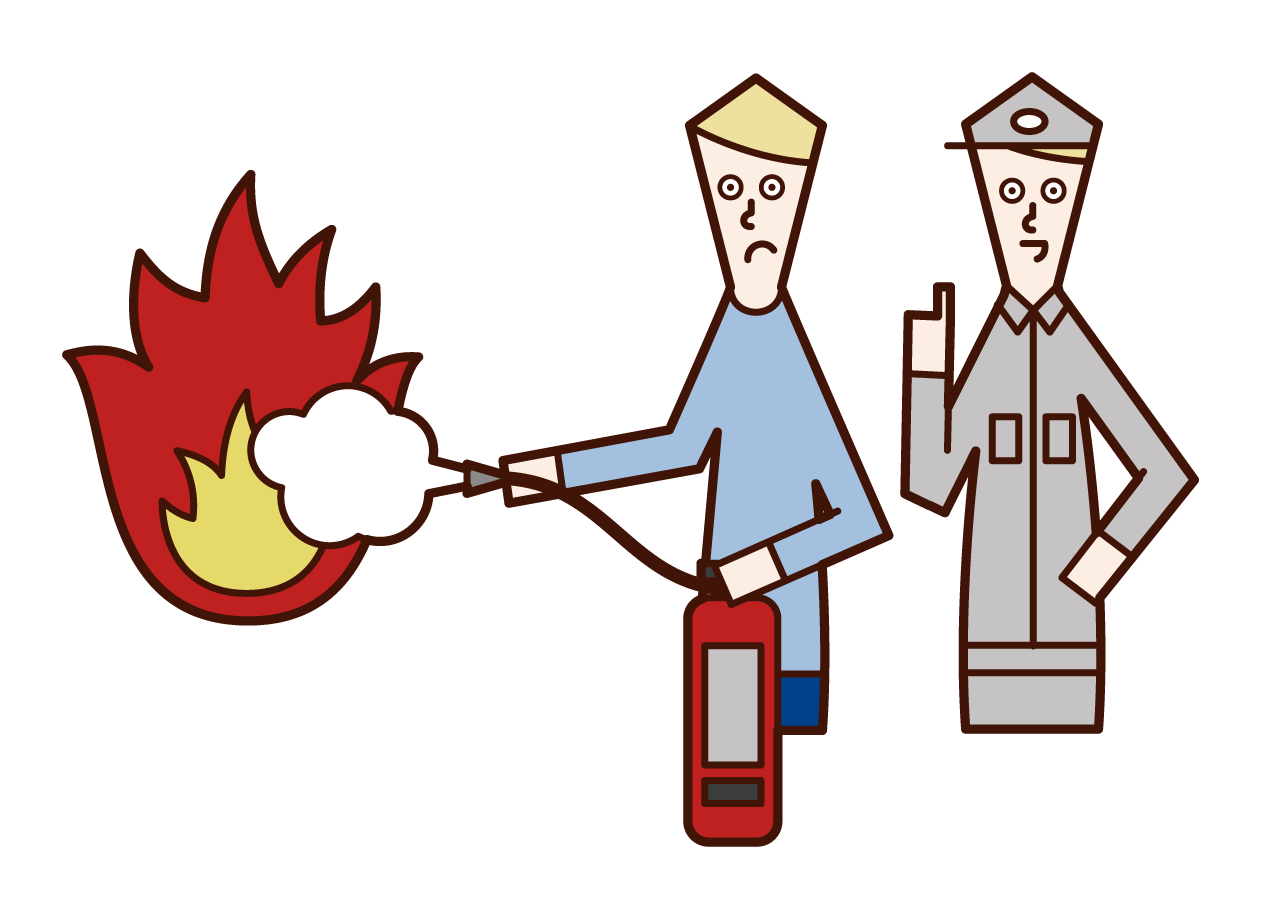 消火訓練を行う人（男性）のイラスト