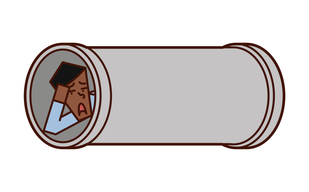 土管の中で寝る人（男性）のイラスト