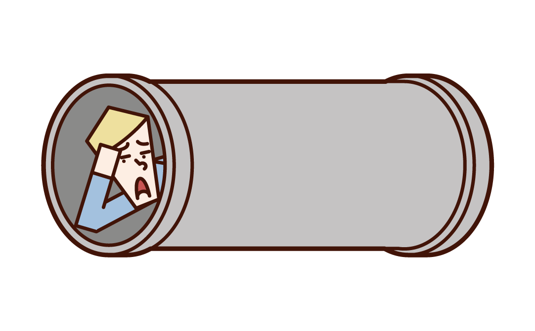 Illustration of a man sleeping in a earthen pipe