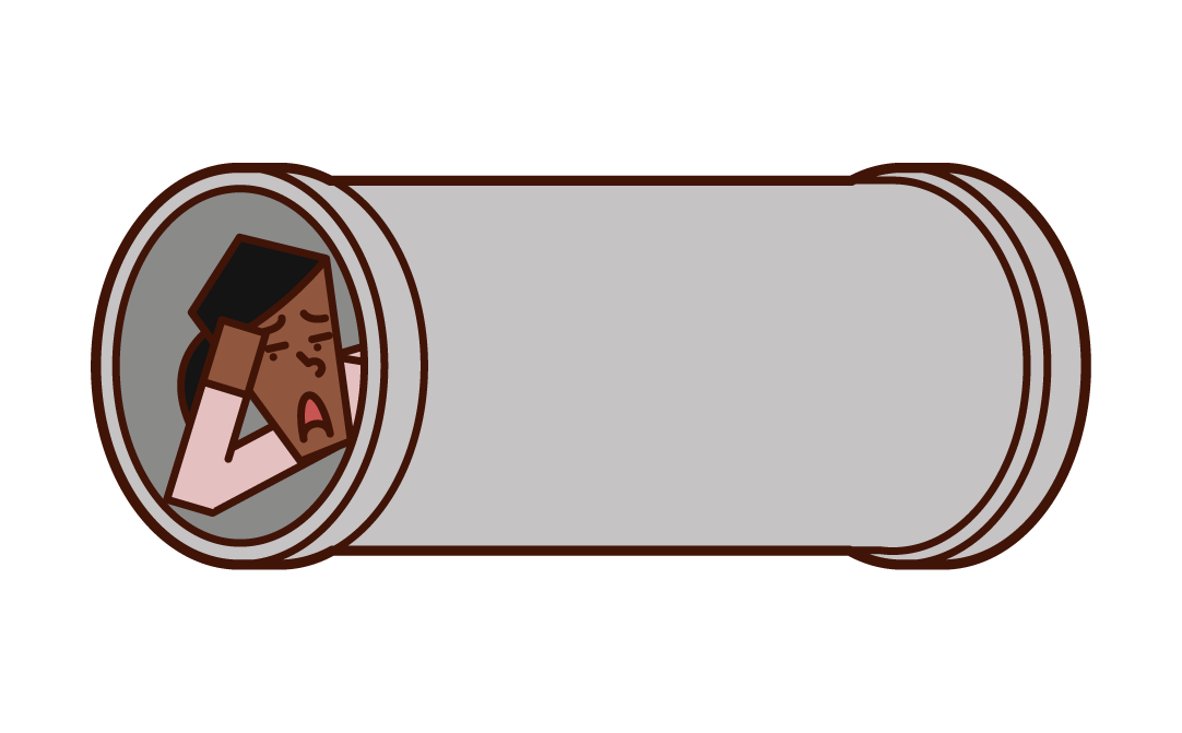 土管の中で寝る人（女性）のイラスト