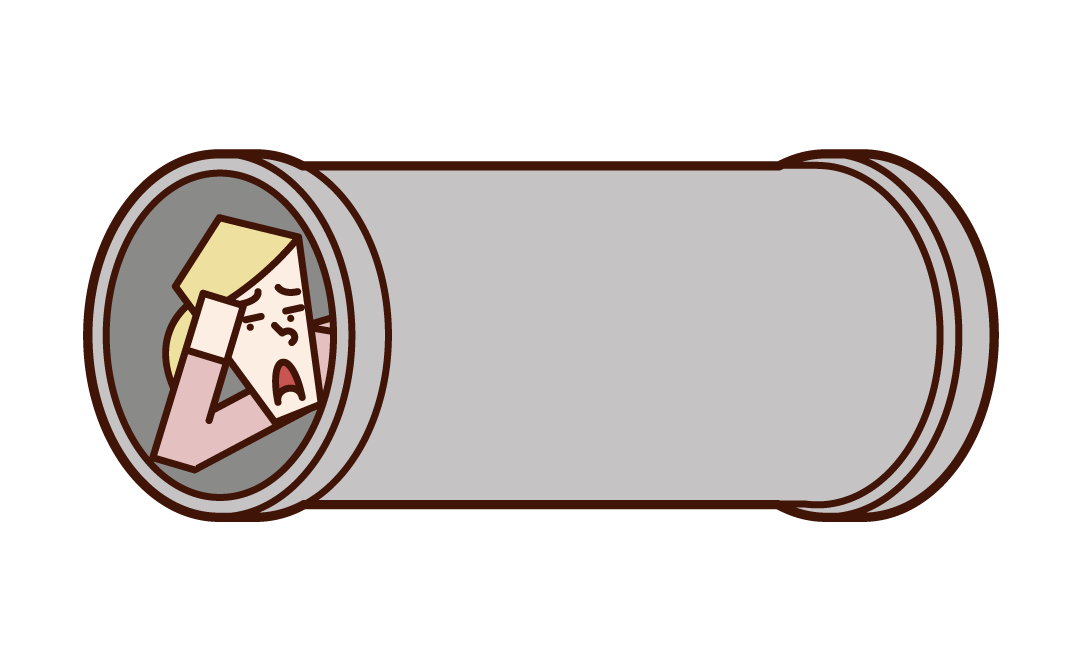 Illustration of a woman sleeping in a earthen pipe