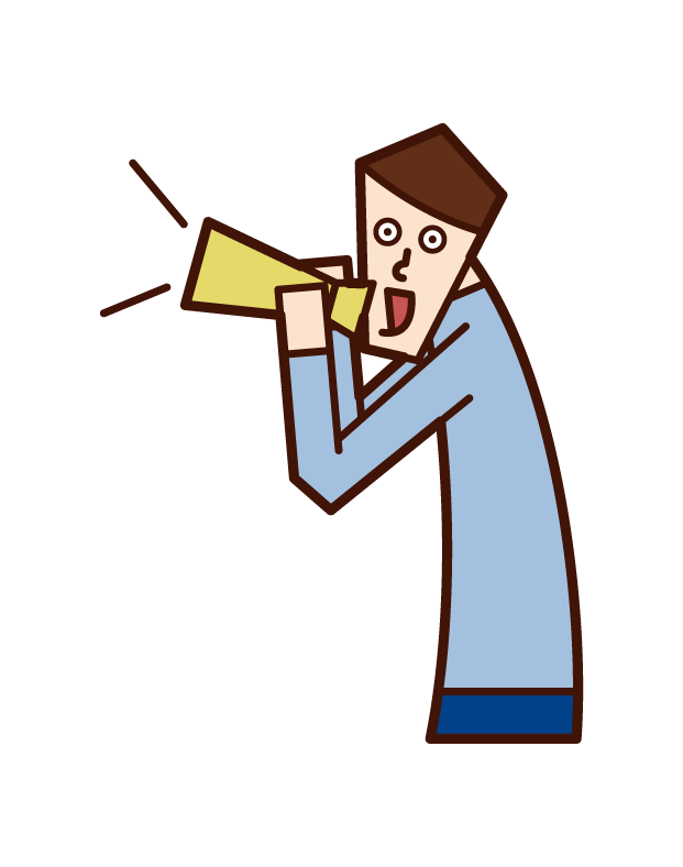 Illustration of a man shouting and cheering with a megaphone
