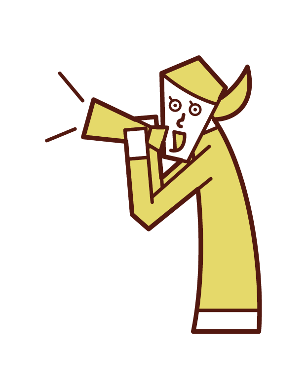 Illustration of a woman shouting and cheering with a megaphone
