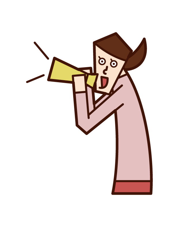 Illustration of a woman shouting and cheering with a megaphone