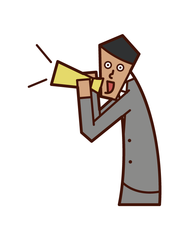 Illustration of a man shouting and cheering with a megaphone