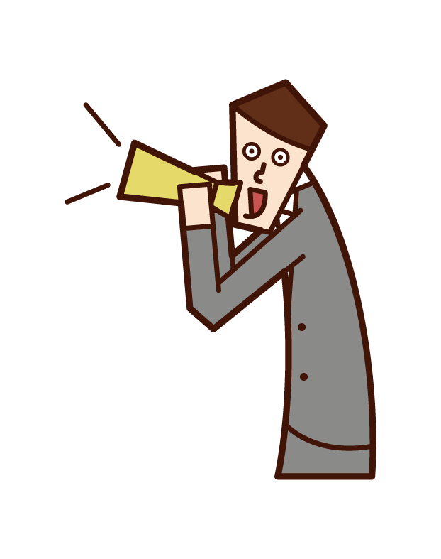 Illustration of a man shouting and cheering with a megaphone