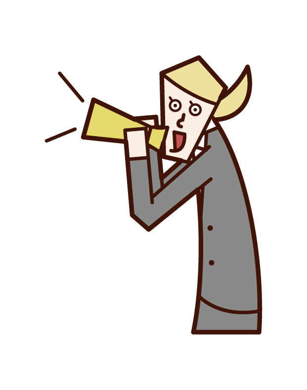 Illustration of a woman shouting and cheering with a megaphone