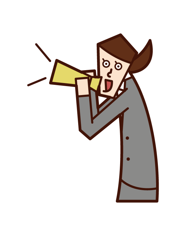 Illustration of a woman shouting and cheering with a megaphone