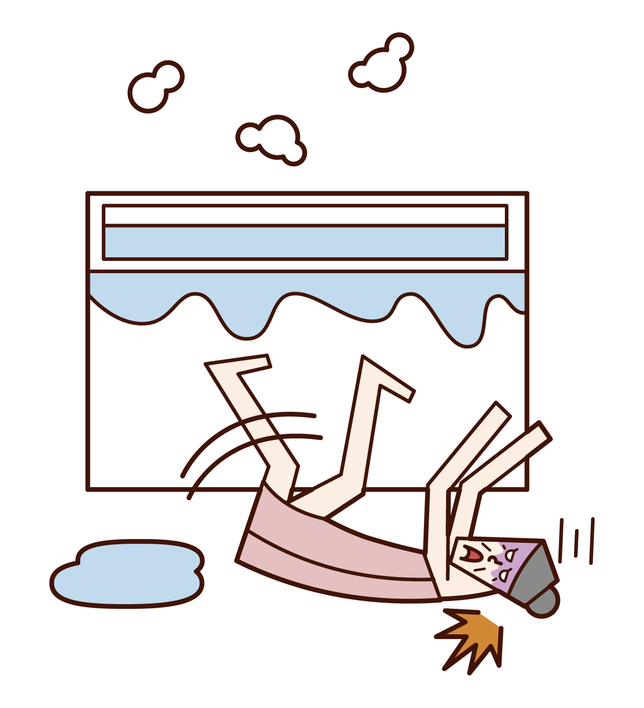 Illustration of a person (grandmother) falling in the bathroom