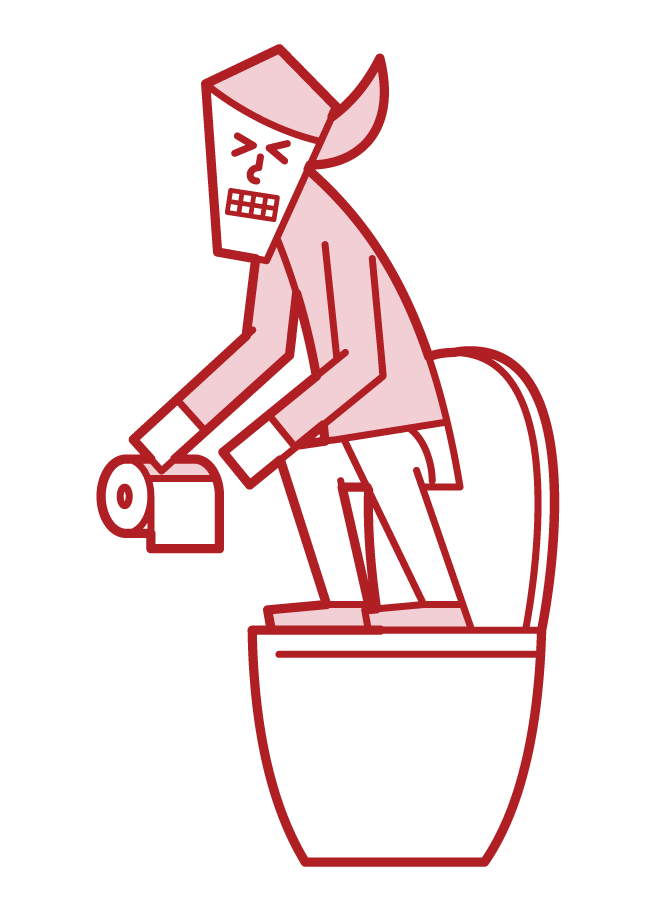 トイレの便座に立って用を足す人（女性）のイラスト
