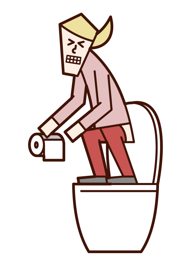 トイレの便座に立って用を足す人（女性）のイラスト