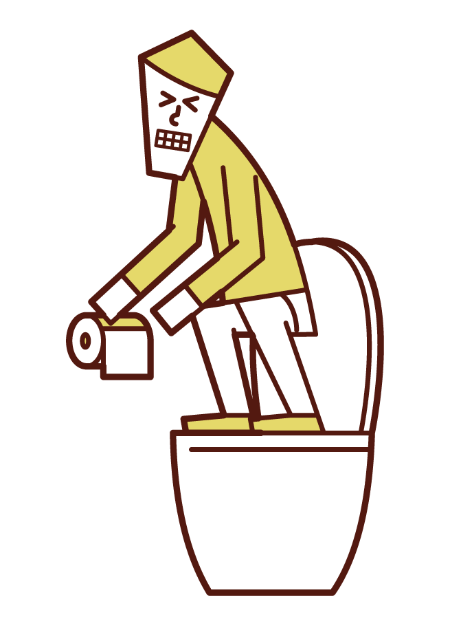 トイレの便座に立って用を足す人（男性）のイラスト