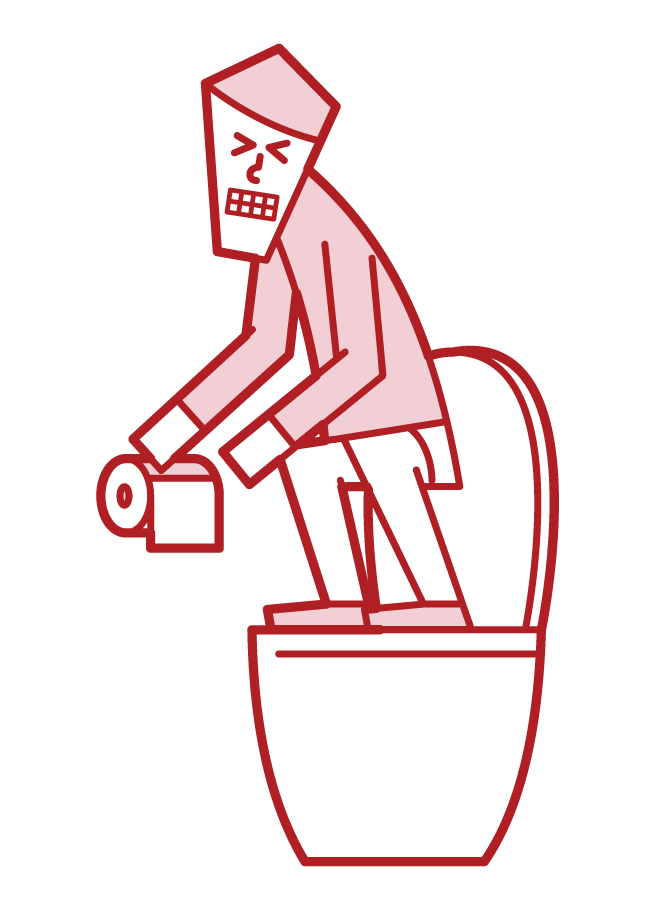 トイレの便座に立って用を足す人（男性）のイラスト