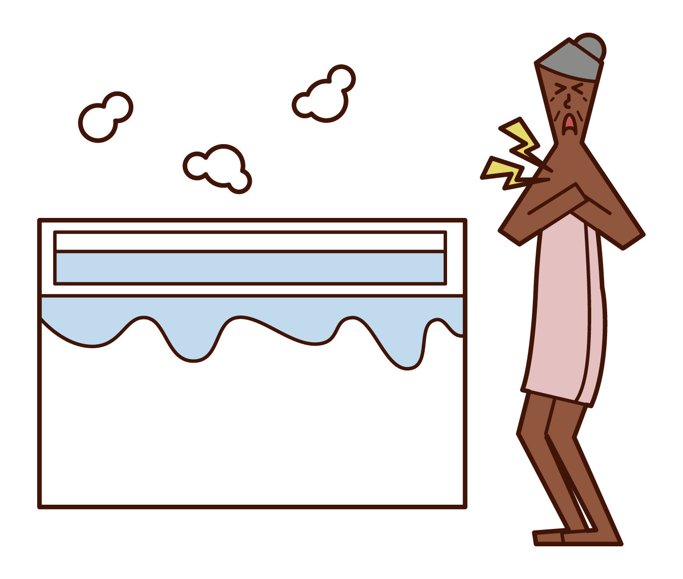 Illustration of heat shock and accident in the bathroom (grandmother)