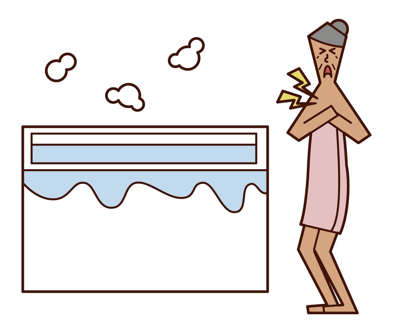 ヒートショック・お風呂場での事故（おばあさん）のイラスト