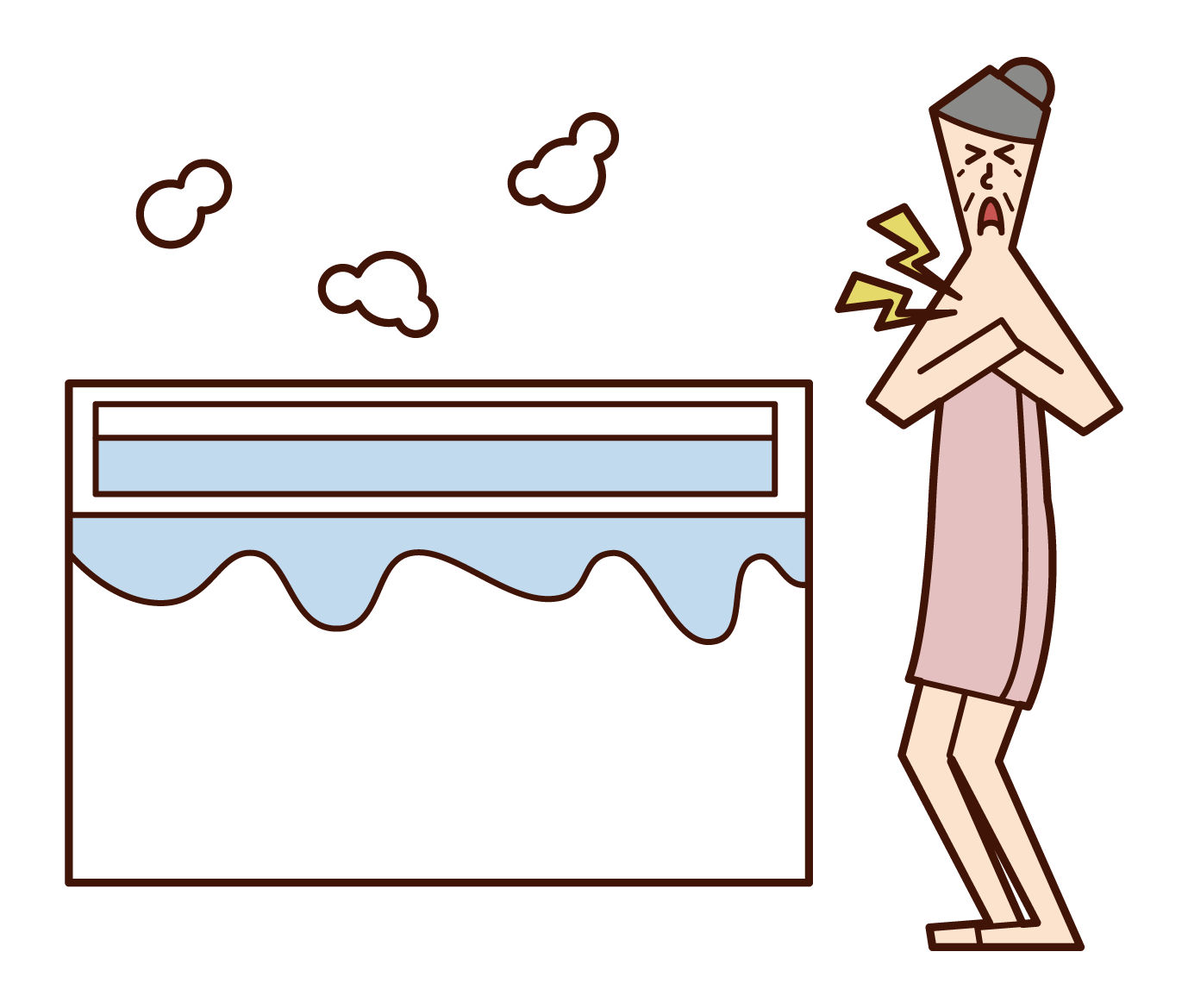 Illustration of heat shock and accident in the bathroom (grandmother)