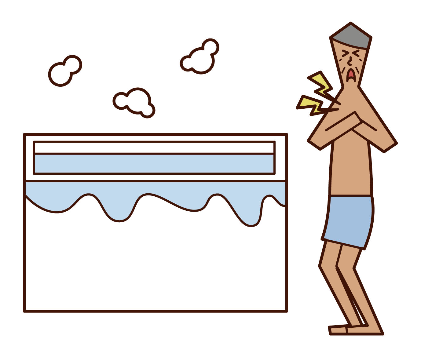 Illustration of heat shock and accident in the bathroom (old man)