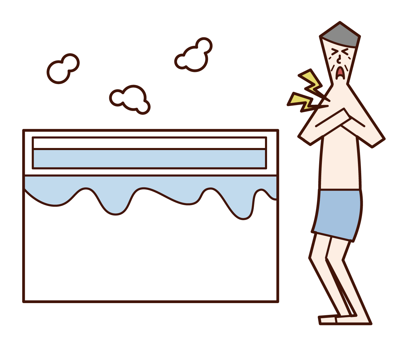 Illustration of heat shock and accident in the bathroom (old man)