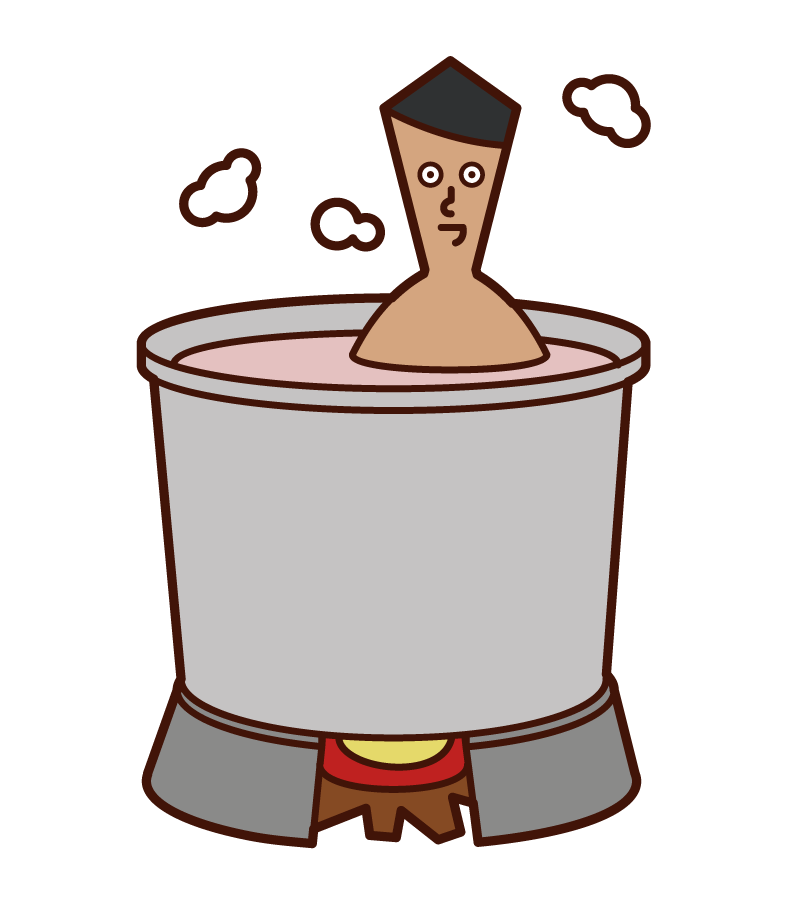 Illustration of a man taking a goemon bath