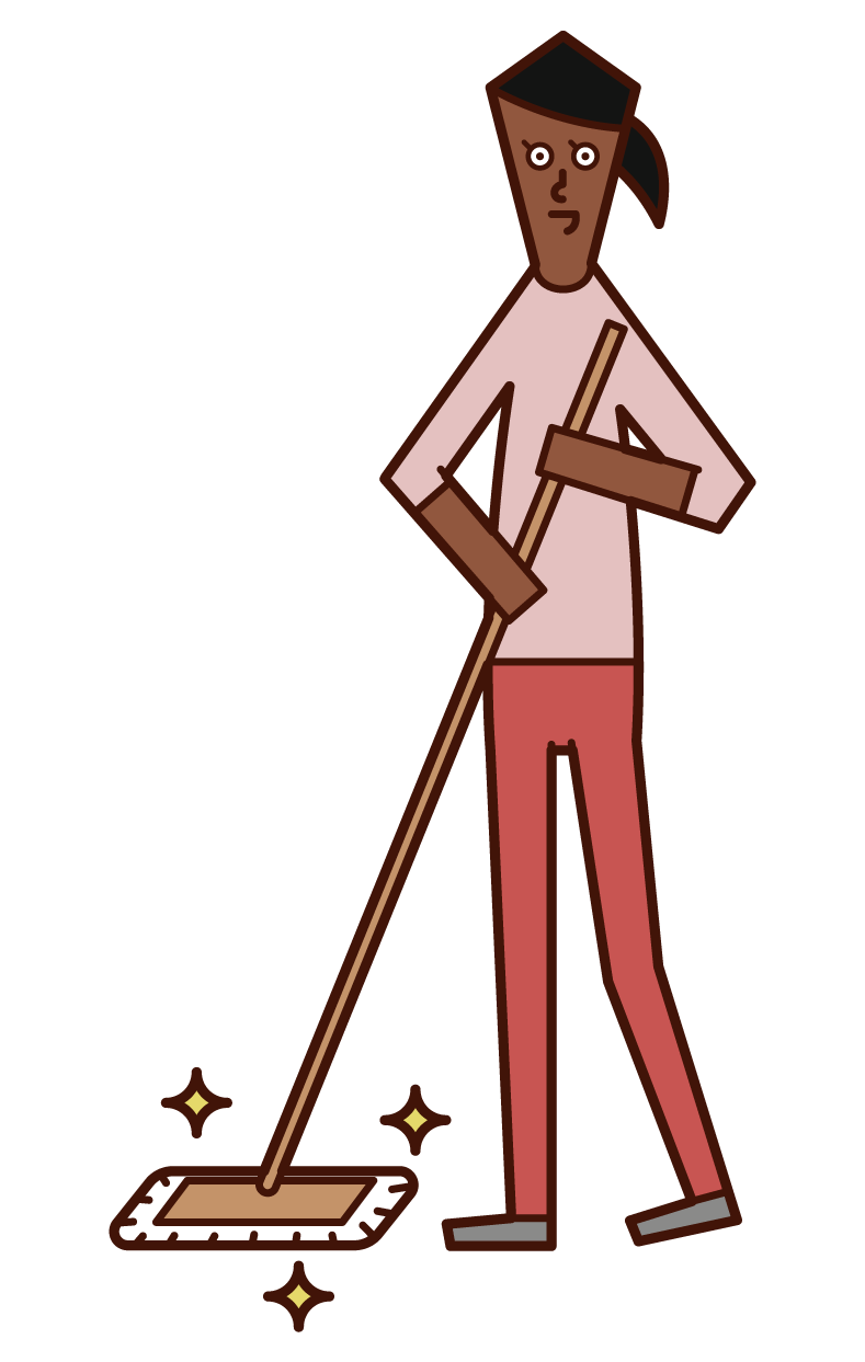 Illustration of a woman cleaning with a mop