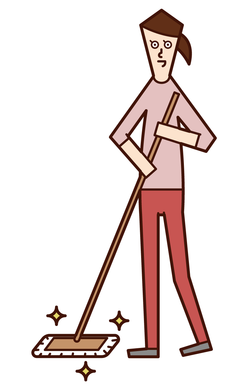 Illustration of a woman cleaning with a mop