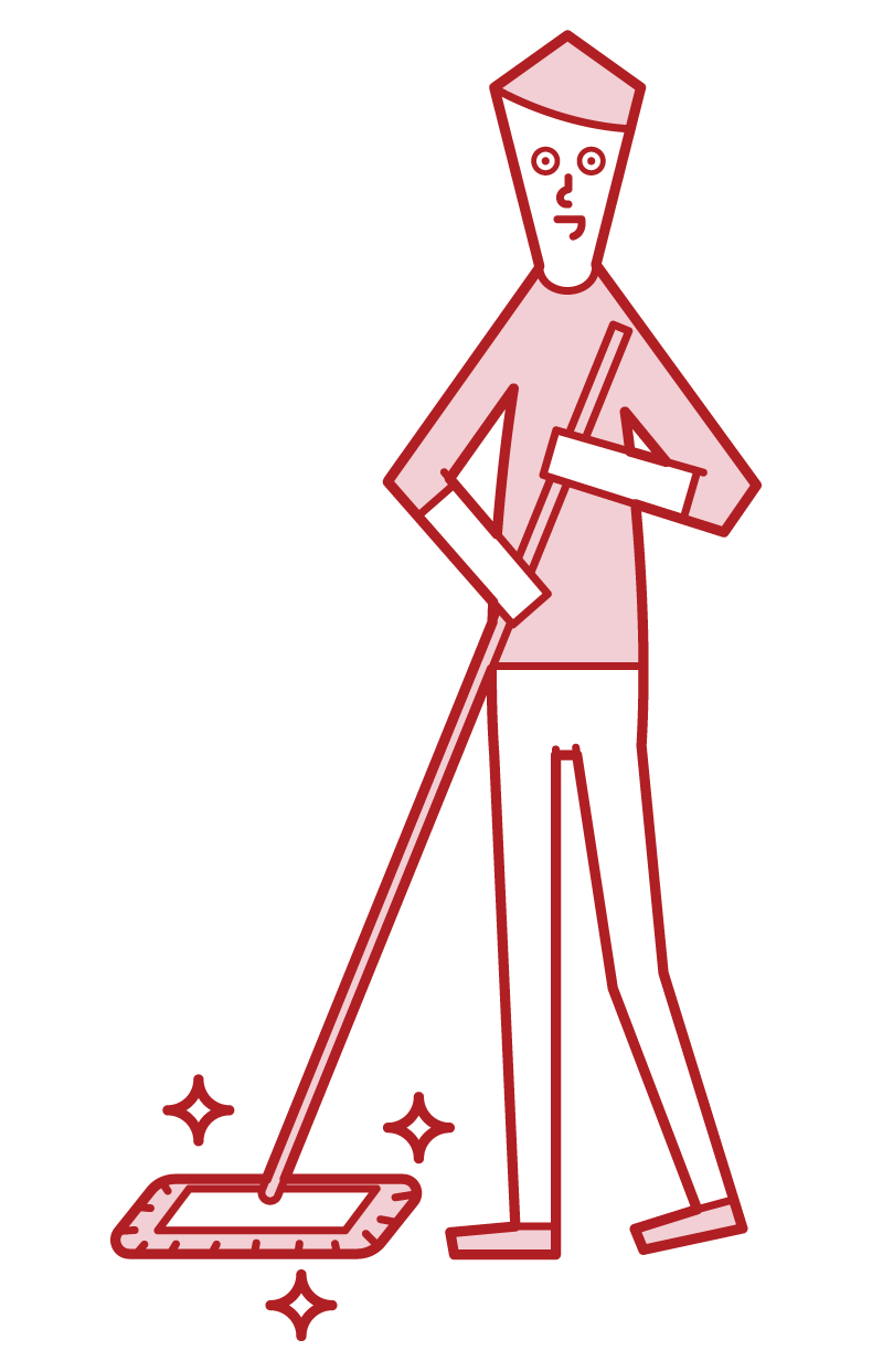 Illustration of a person (man) cleaning with a mop