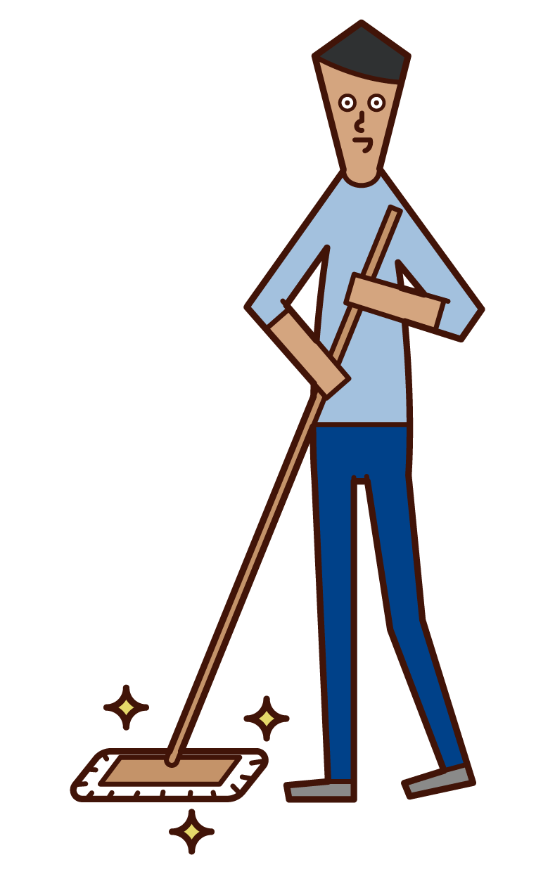 Illustration of a person (man) cleaning with a mop