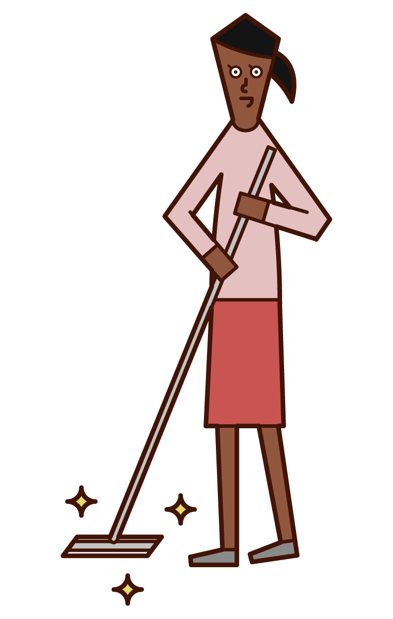Illustration of a person (girl) cleaning the floor with a flooring wiper