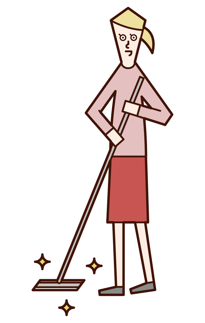 Illustration of a person (girl) cleaning the floor with a flooring wiper
