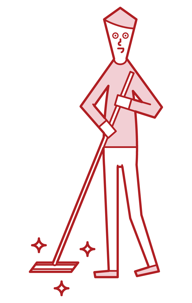 Illustration of a person (boy) cleaning the floor with a flooring wiper