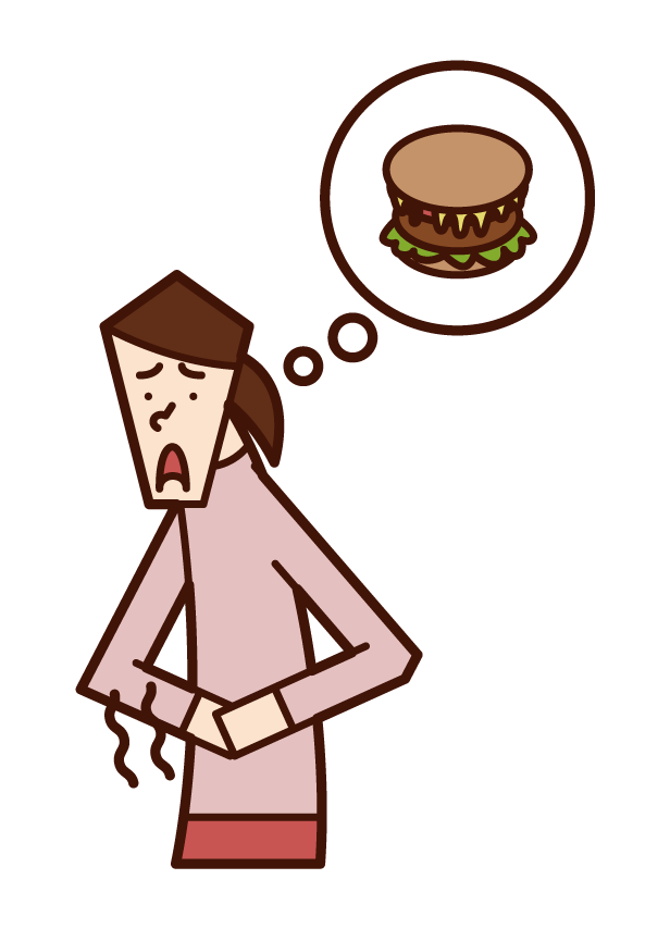 Illustration of hungry person (woman)