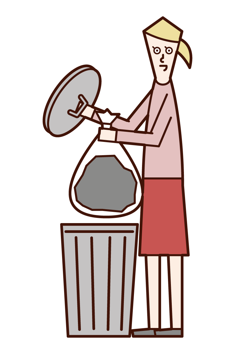 Illustration of a woman throwing away garbage