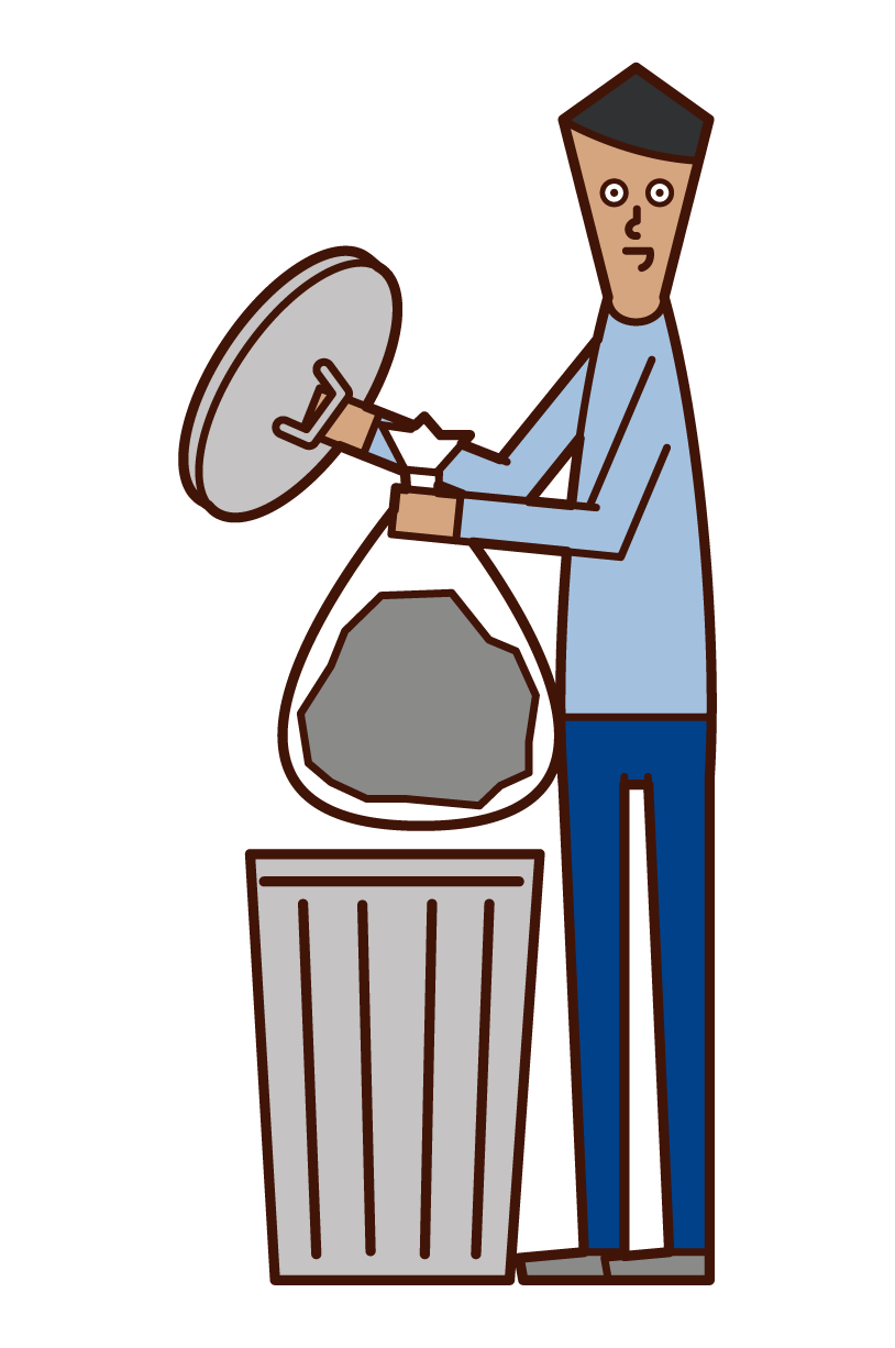 Illustration of a person (man) throwing away garbage