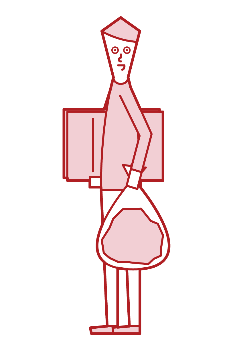 Illustration of a person (male) throwing away garbage and cardboard