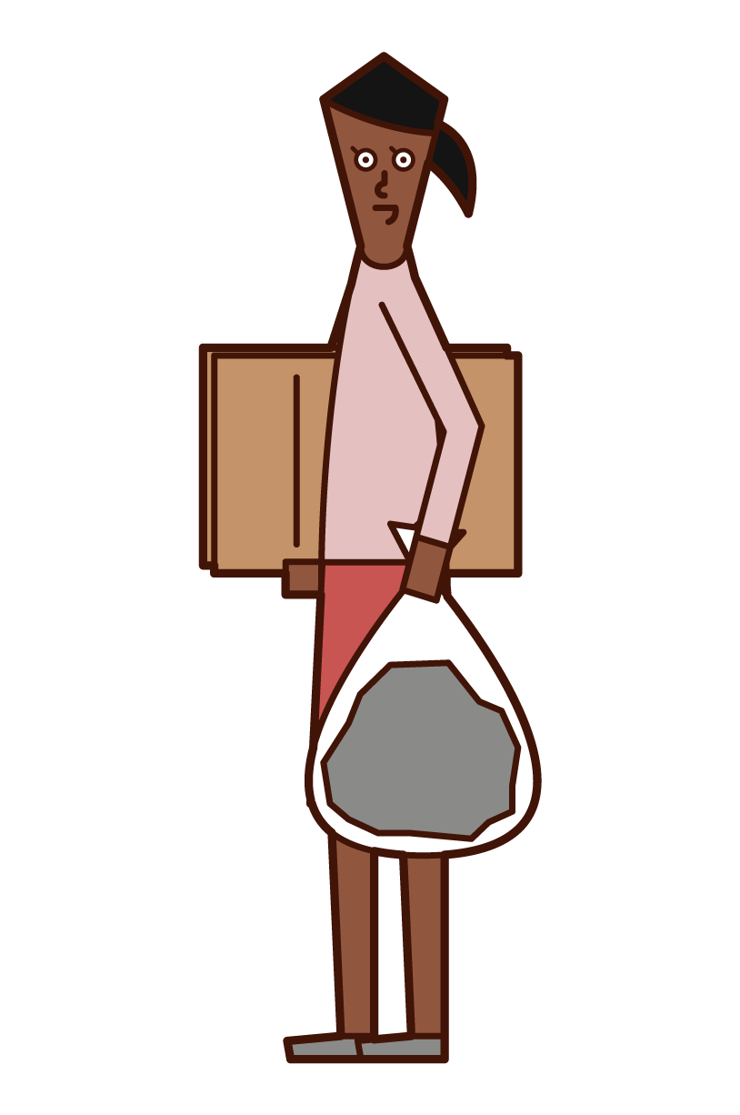 Illustration of a woman throwing away garbage and cardboard