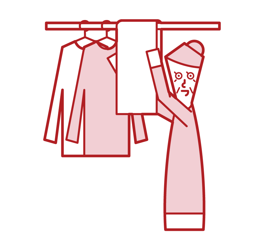 Illustration of an old man drying laundry