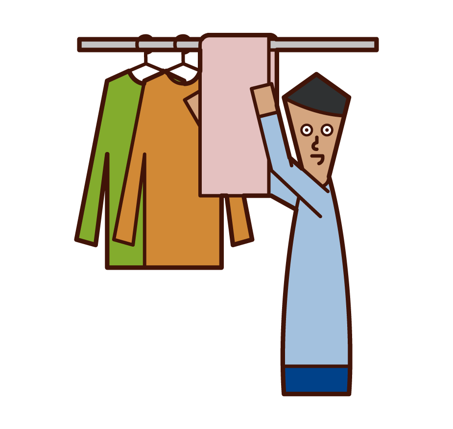 Illustration of a man drying laundry