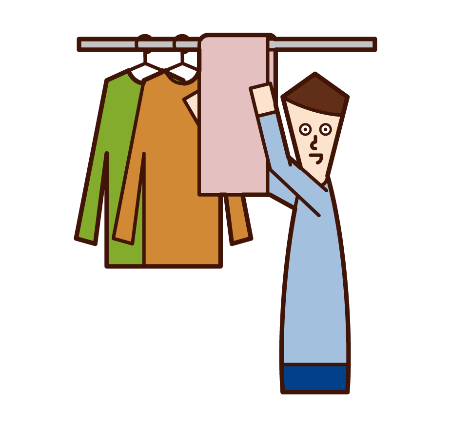 Illustration of a man drying laundry