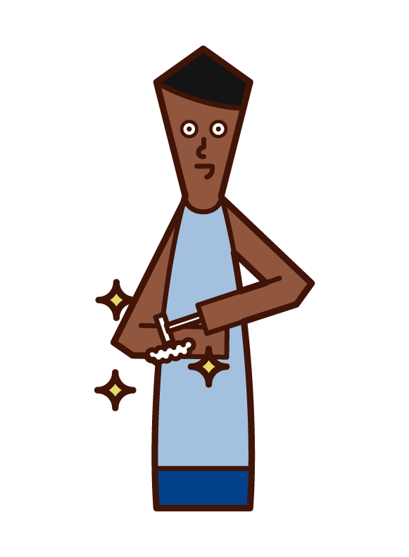 Illustration of a person who shaves the hair of the arm, waste hair treatment (man)