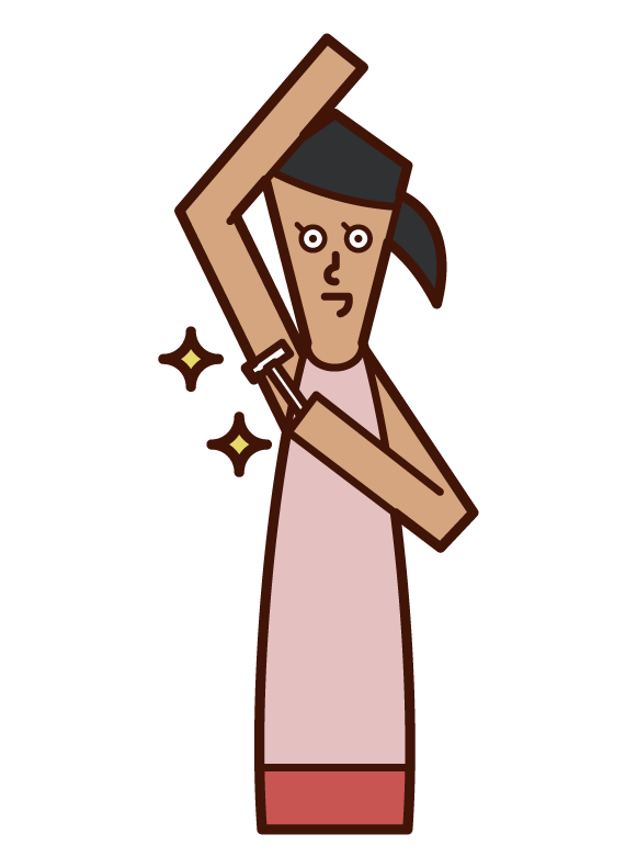 Illustration of a person who shaves armpit hair, waste hair treatment (female)
