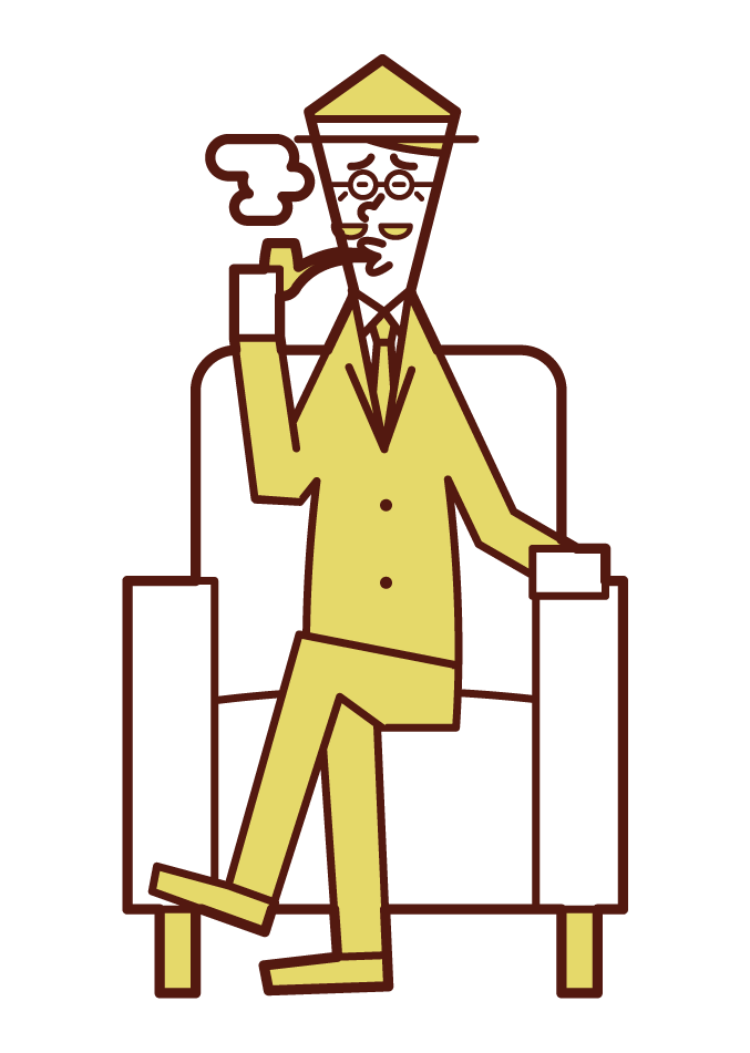 Illustration of a pipe cigarette smoking person (old man)