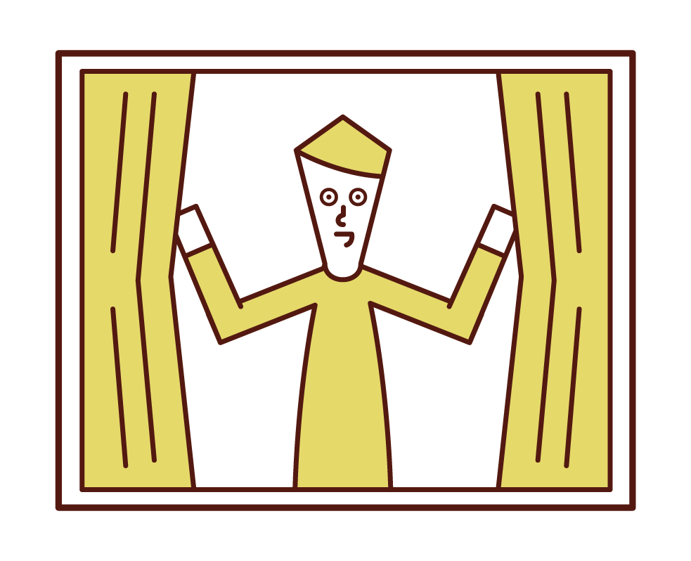Illustration of a man opening a curtain