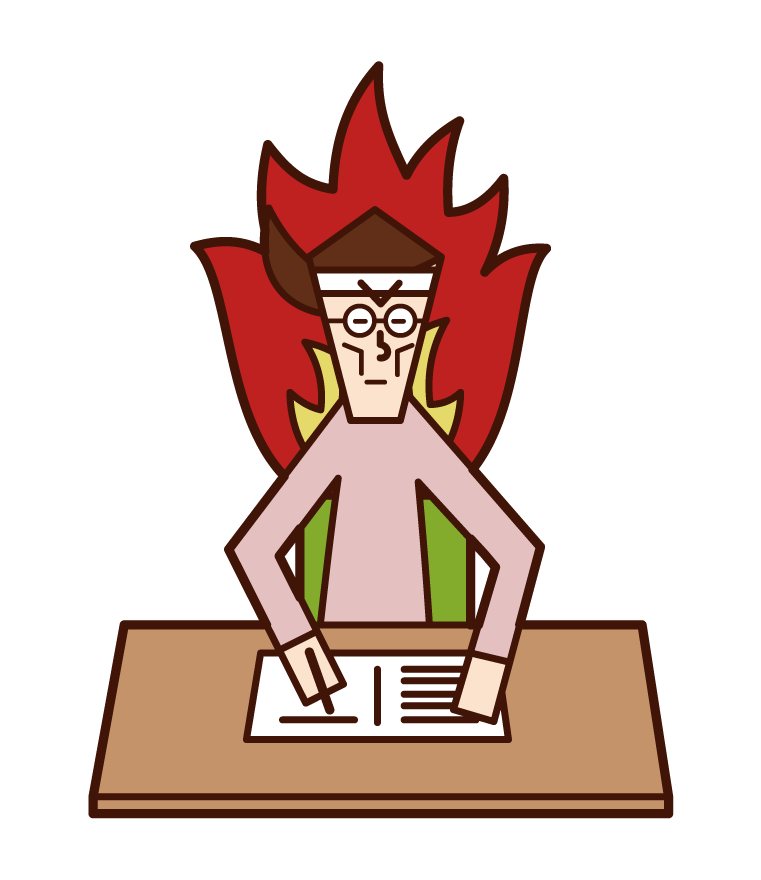 Illustration of a woman who studies hard