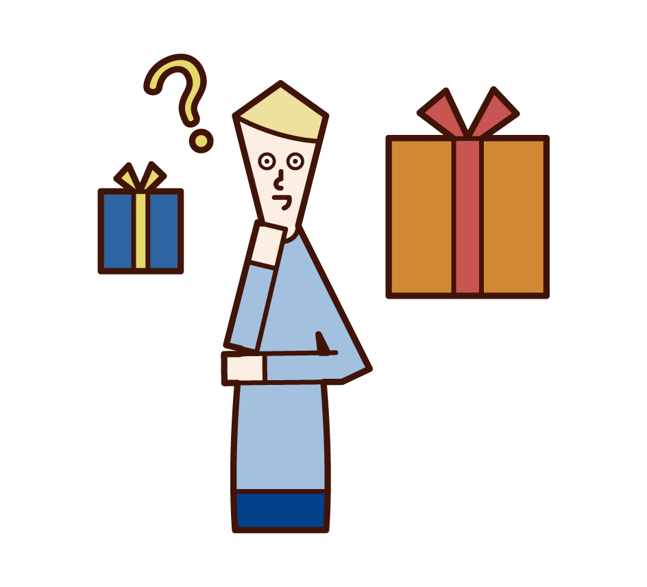 Illustration of a man who is lost in choosing a present