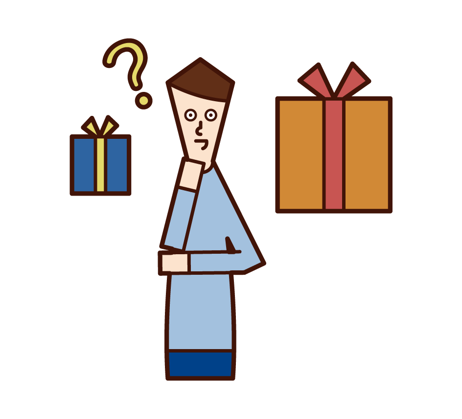 Illustration of a man who is lost in choosing a present